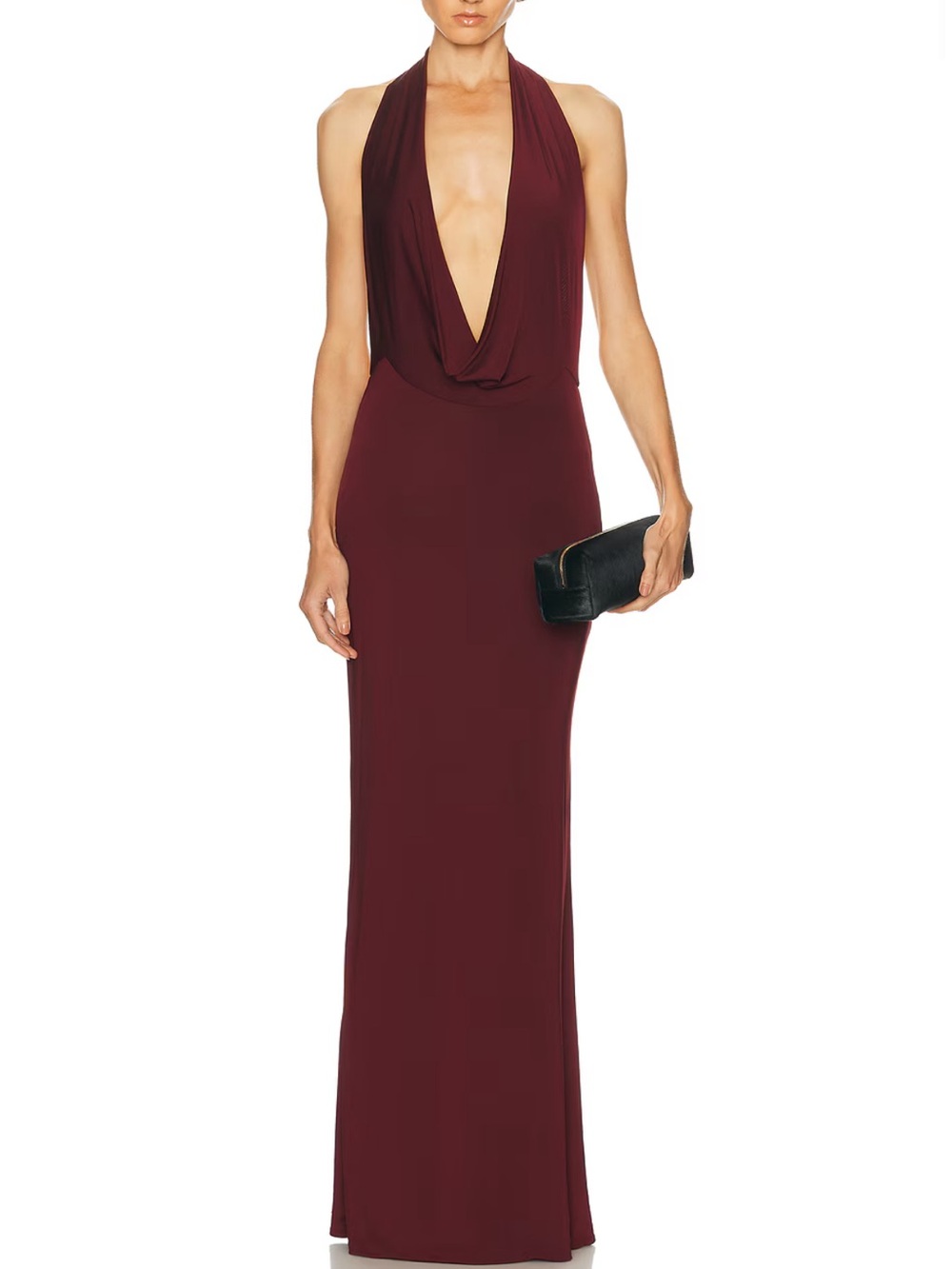 LaPointe Lightweight Jersey Deep Cowl Neck Gown in Crimson sz Large